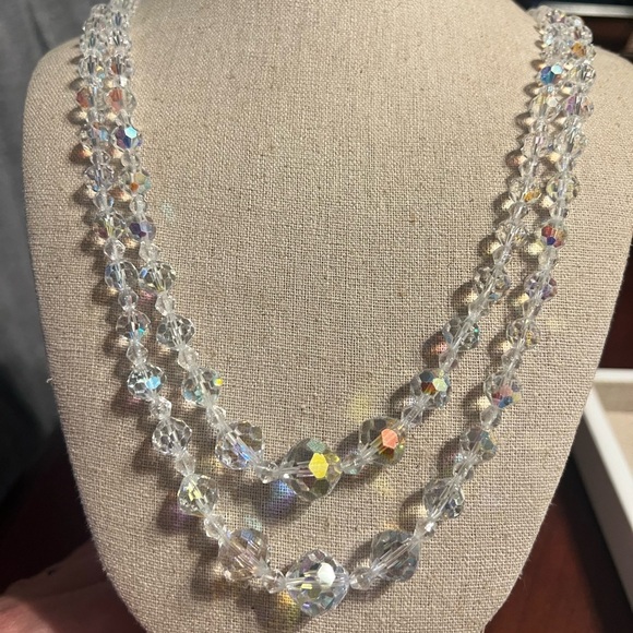 Crystal Vintage Necklace Aurora Borealis Sparkle 2 Strand 15.5” - Picture 1 of 9
